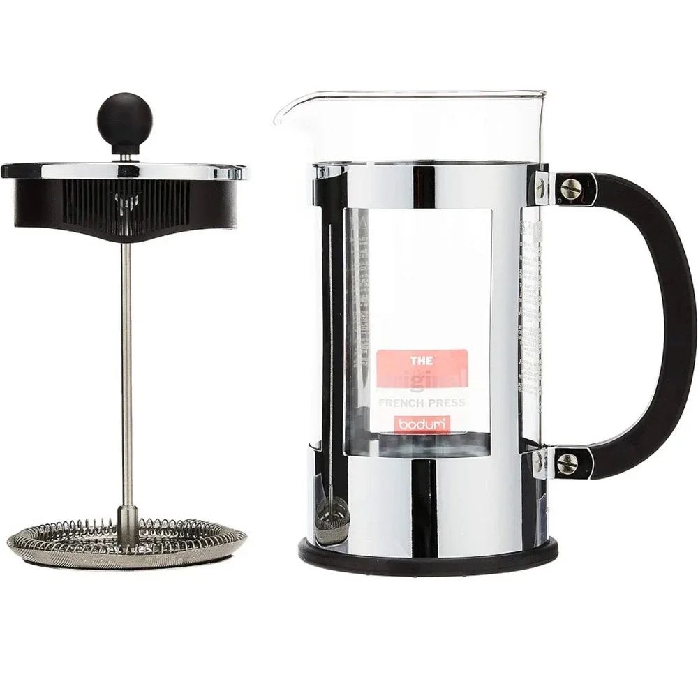 Bodum French Press Coffee Maker Chrome Glass Manual Brewer with Scoop Silver